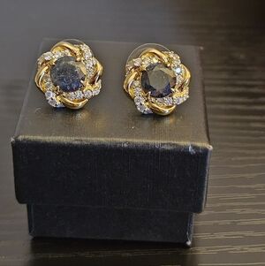 Gold And Black Ice Crystal Stud Earrings